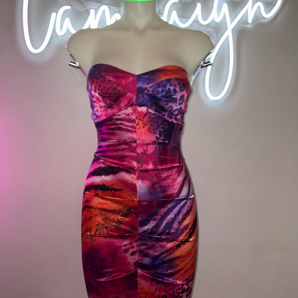 Vibrant Multicolor Strapless club Dress Y2K